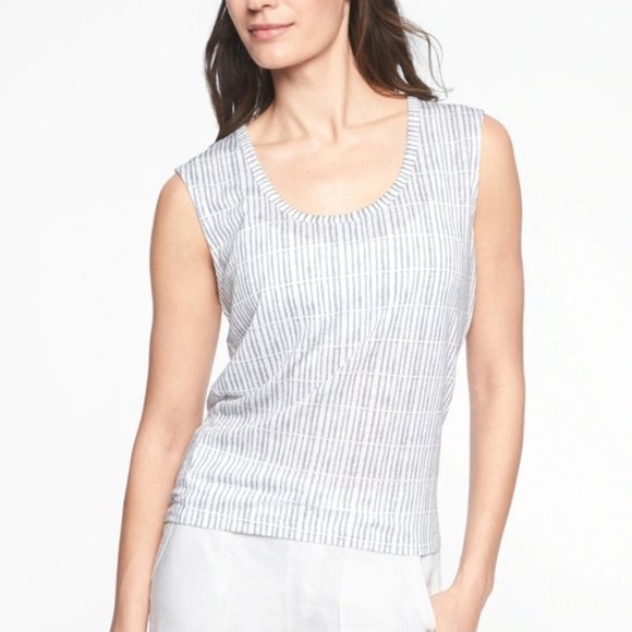 ATHLETA Breezy Scoop Muscle Tank White & Gray - Picture 1 of 7